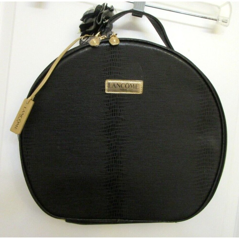 Lancome Paris Make-Up Bag Travel Case Cosmetic Round Zippered Zip Around Handle